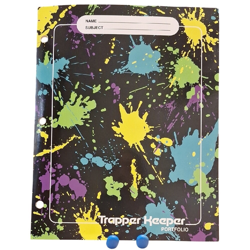 Vintage Trapper‎ Keeper Portfolio Folder Neon Paint Splatter 90s Retro